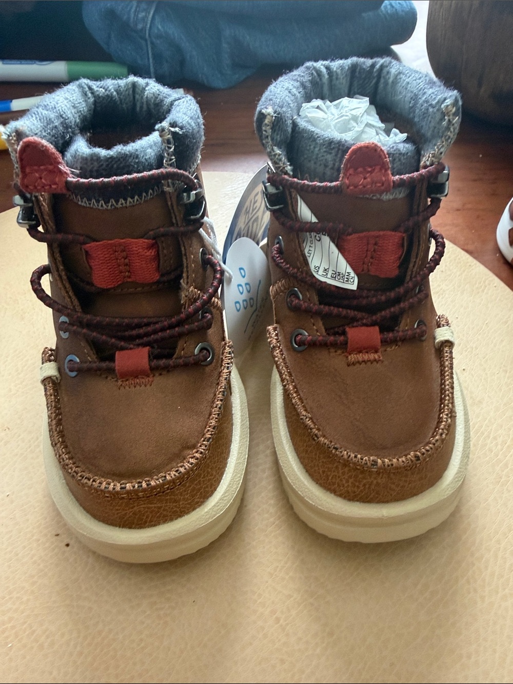 Hey Dude Brown and Red Kids Ankle Boots